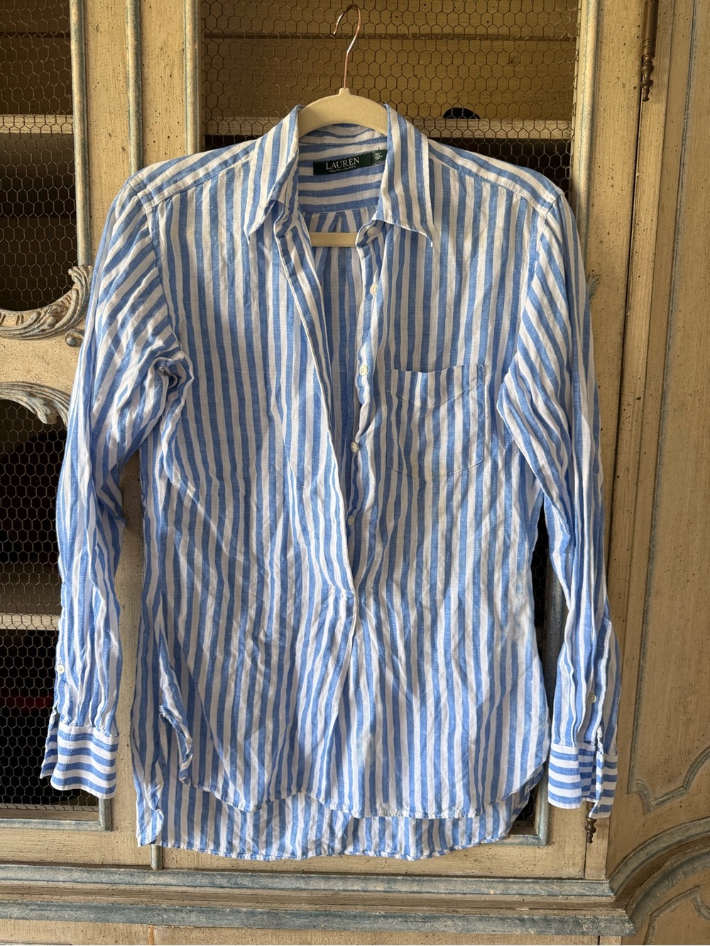 Ralph Lauren Light Blue and White Striped Button-Down Shirt